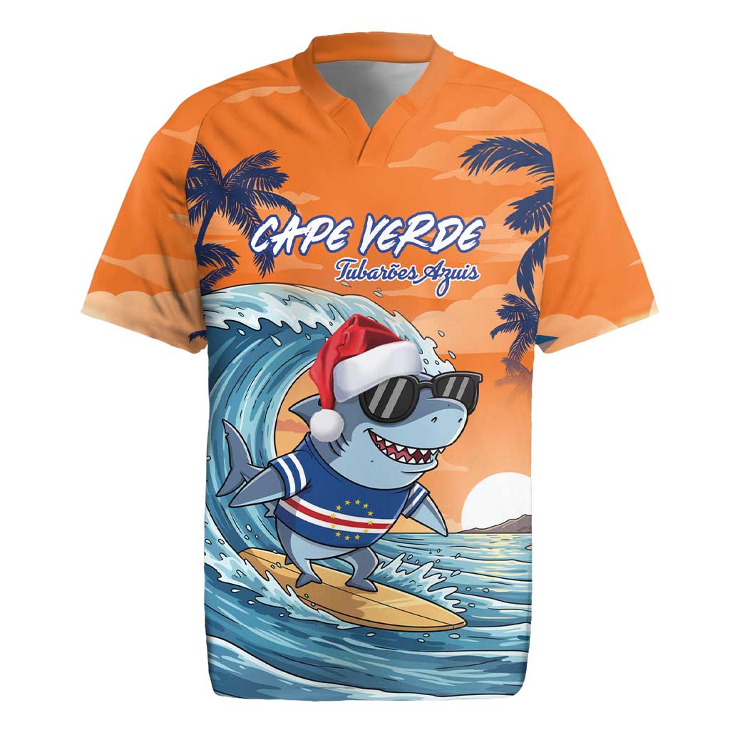 Cape Verde Christmas Rugby Jersey Shark Surfing Holiday Beach Style - Wonder Print Shop