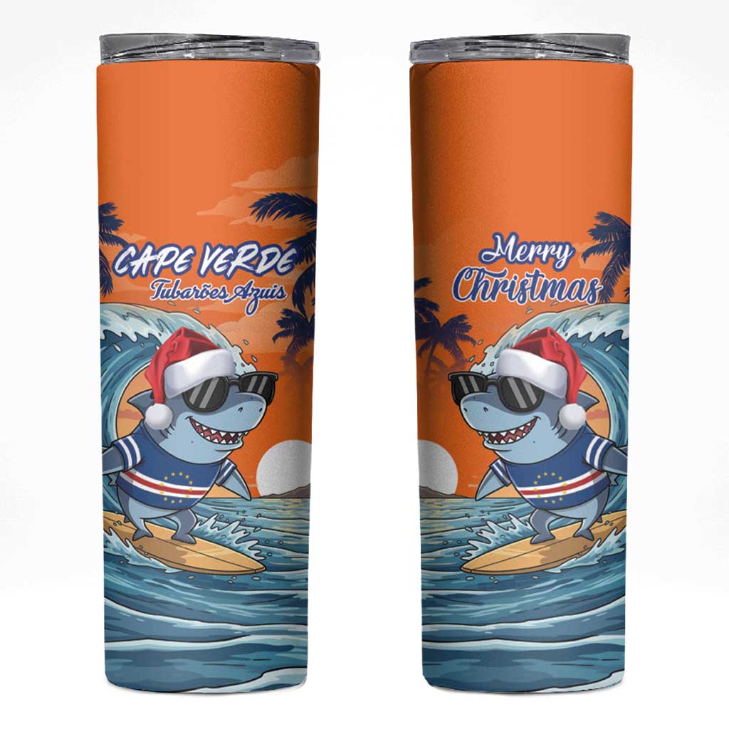 Cape Verde Christmas Skinny Tumbler Shark Surfing Holiday Beach Style - Wonder Print Shop