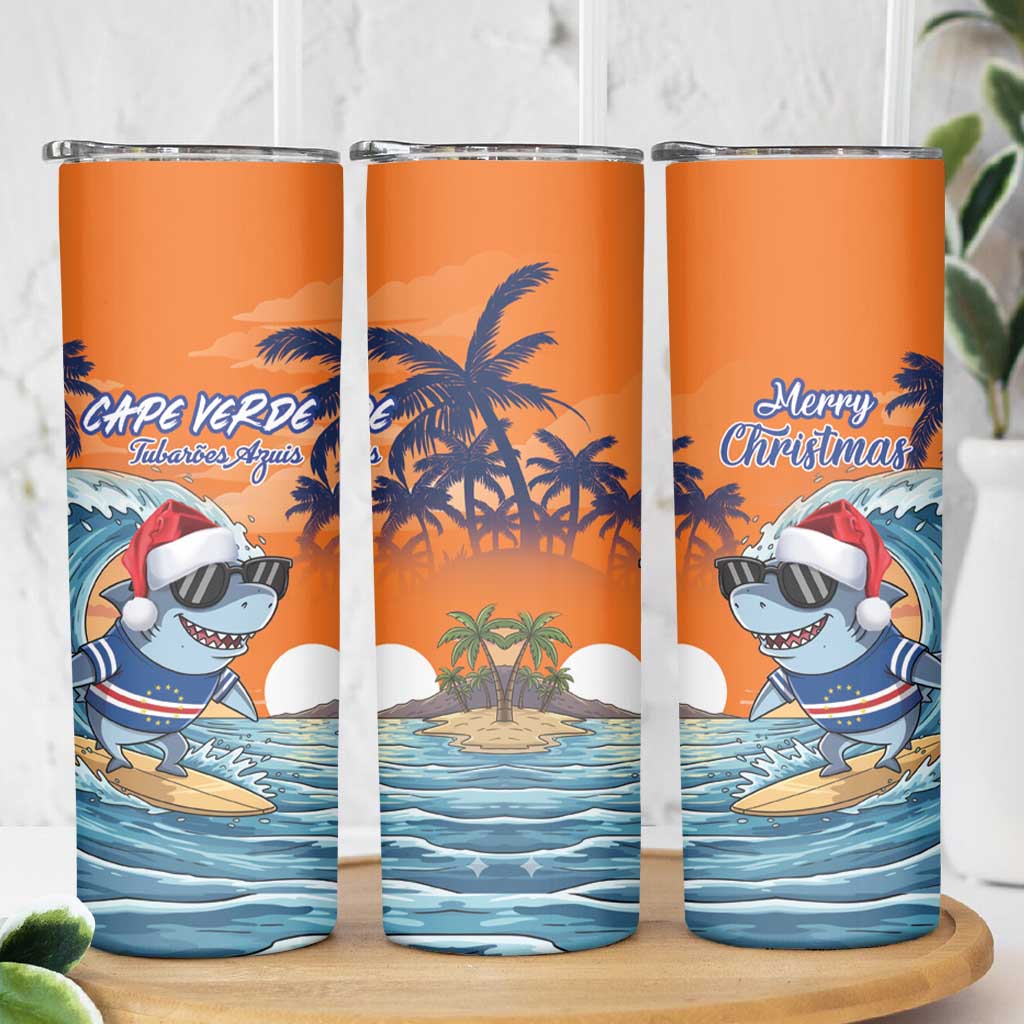 Cape Verde Christmas Skinny Tumbler Shark Surfing Holiday Beach Style - Wonder Print Shop