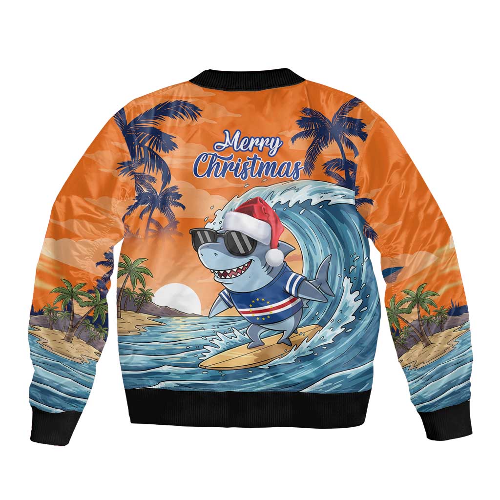 Cape Verde Christmas Sleeve Zip Bomber Jacket Shark Surfing Holiday Beach Style - Wonder Print Shop