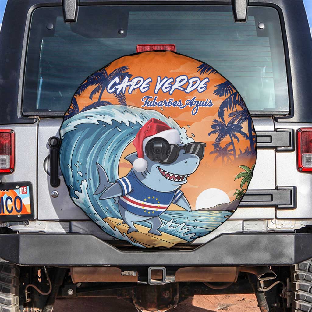 Cape Verde Christmas Spare Tire Cover Shark Surfing Holiday Beach Style - Wonder Print Shop