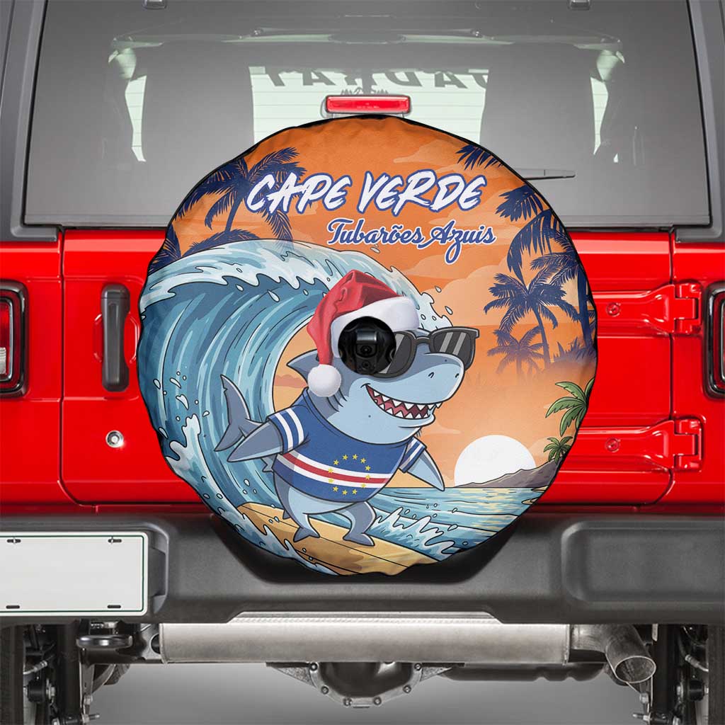 Cape Verde Christmas Spare Tire Cover Shark Surfing Holiday Beach Style - Wonder Print Shop