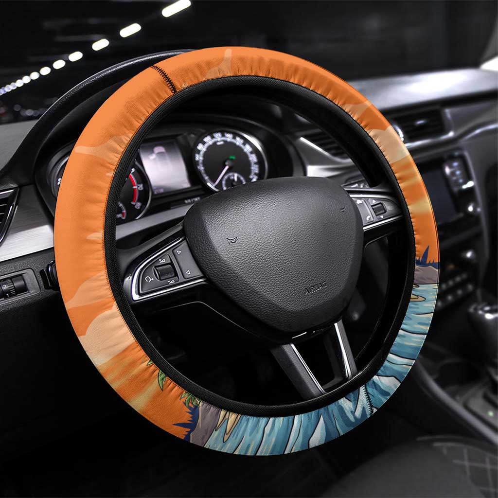 Cape Verde Christmas Steering Wheel Cover Shark Surfing Holiday Beach Style - Wonder Print Shop