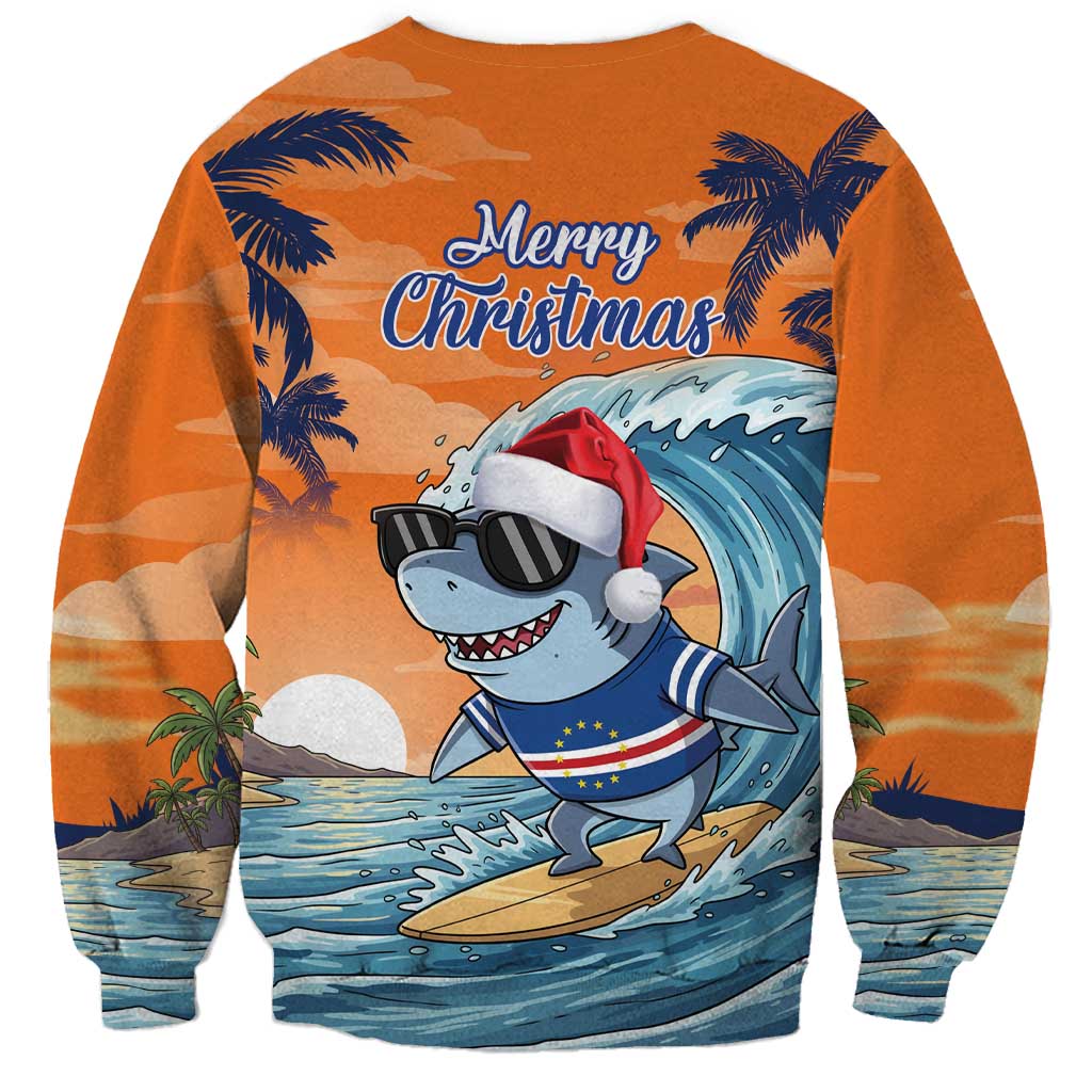 Cape Verde Christmas Sweatshirt Shark Surfing Holiday Beach Style - Wonder Print Shop