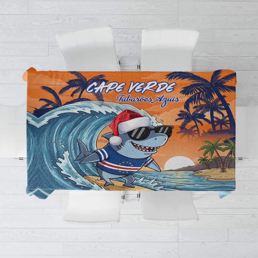 Cape Verde Christmas Tablecloth Shark Surfing Holiday Beach Style - Wonder Print Shop