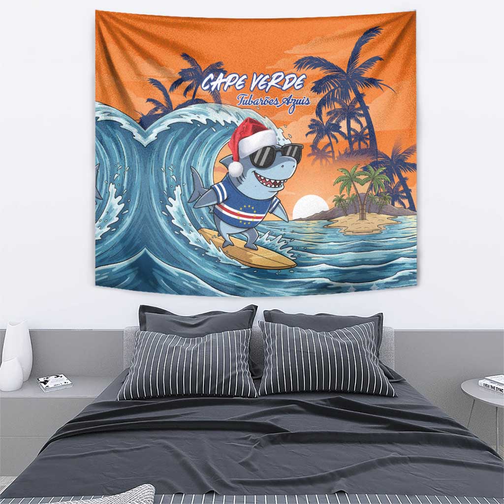 Cape Verde Christmas Tapestry Shark Surfing Holiday Beach Style - Wonder Print Shop