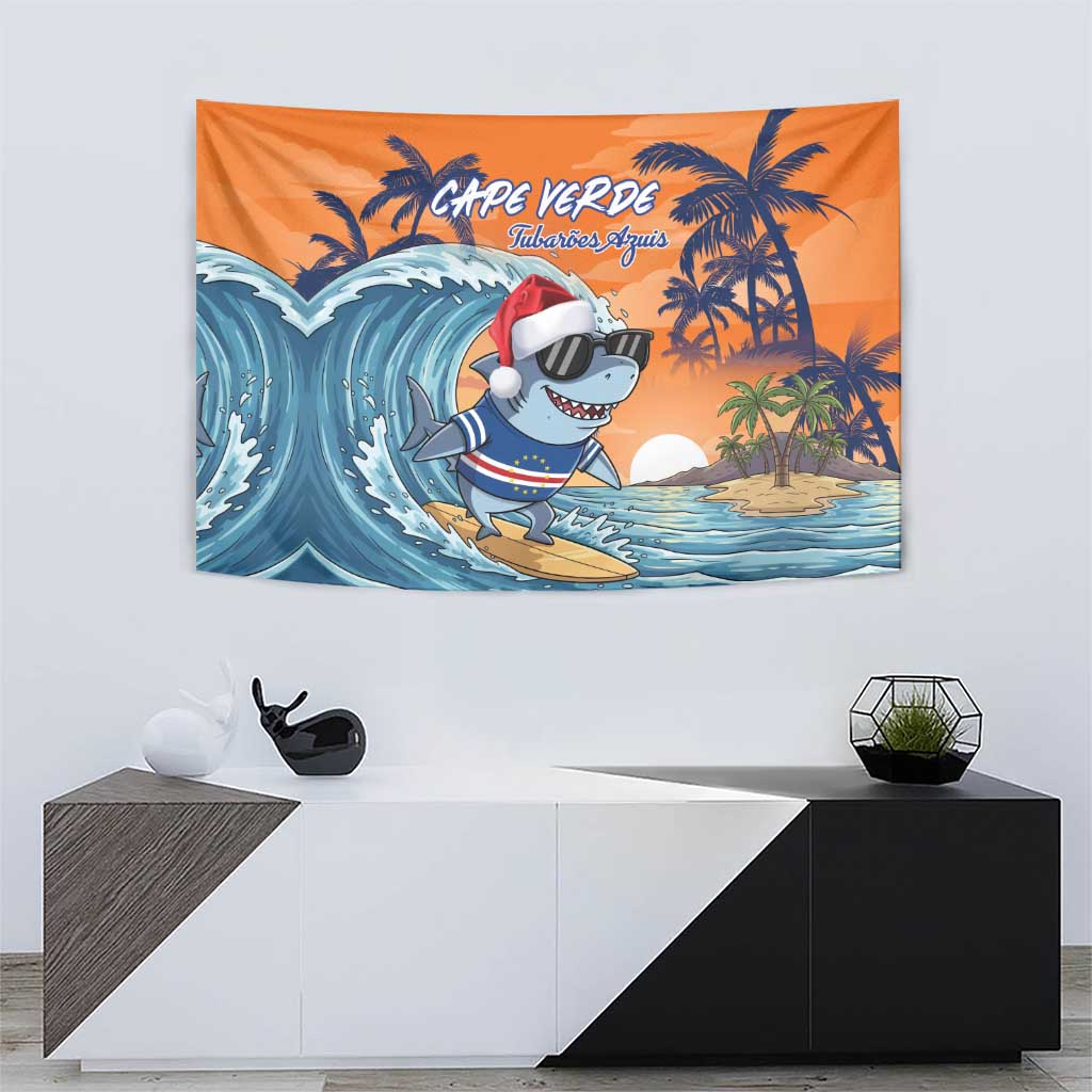 Cape Verde Christmas Tapestry Shark Surfing Holiday Beach Style - Wonder Print Shop