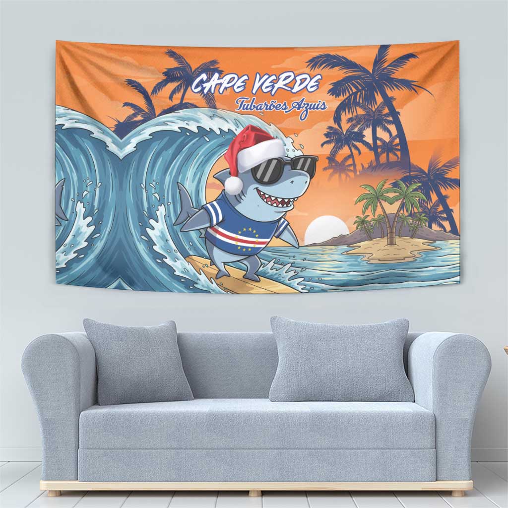 Cape Verde Christmas Tapestry Shark Surfing Holiday Beach Style - Wonder Print Shop