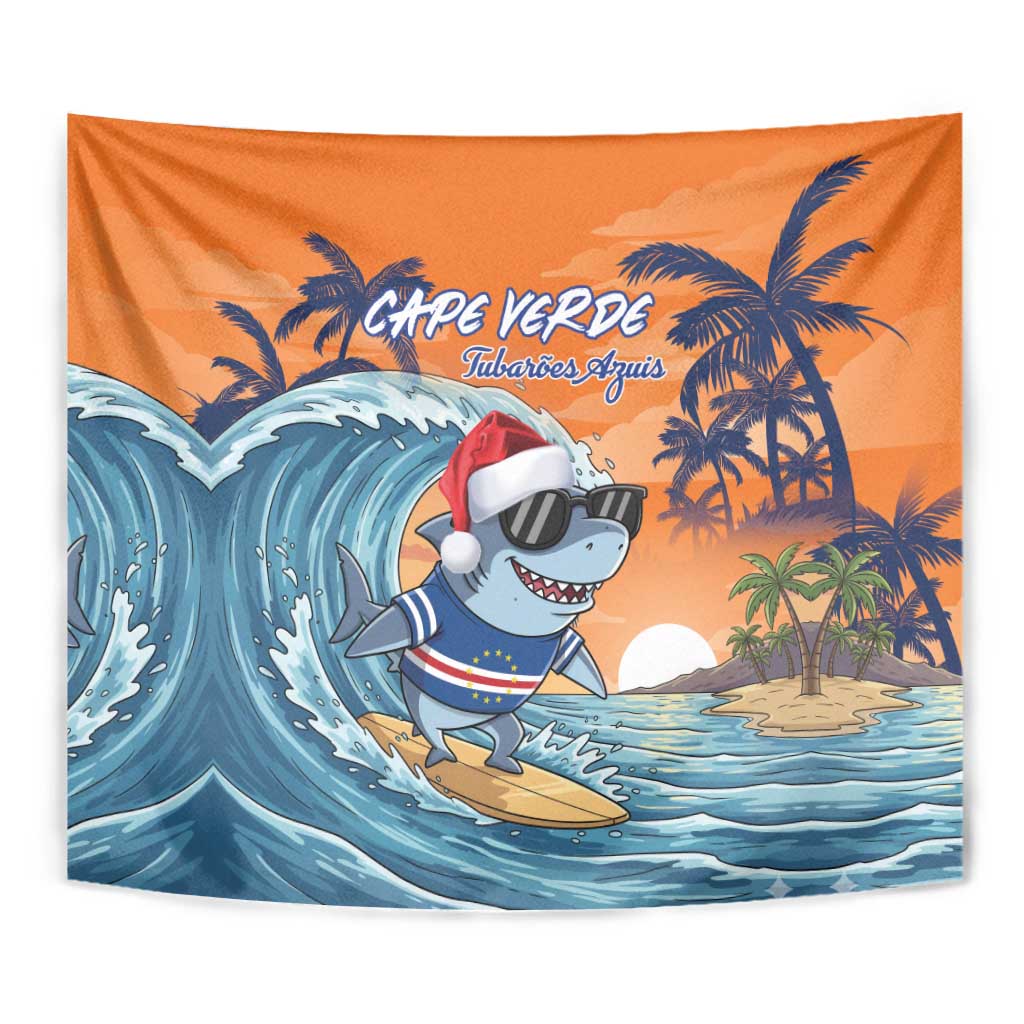 Cape Verde Christmas Tapestry Shark Surfing Holiday Beach Style - Wonder Print Shop
