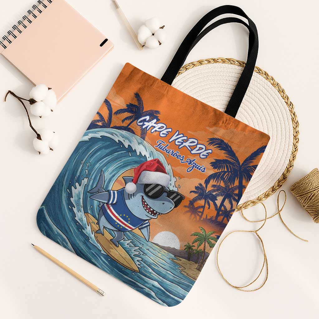 Cape Verde Christmas Tote Bag Shark Surfing Holiday Beach Style - Wonder Print Shop