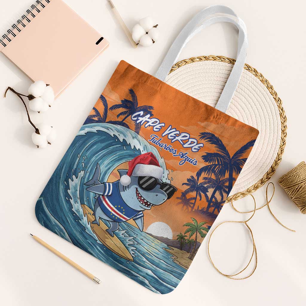 Cape Verde Christmas Tote Bag Shark Surfing Holiday Beach Style - Wonder Print Shop