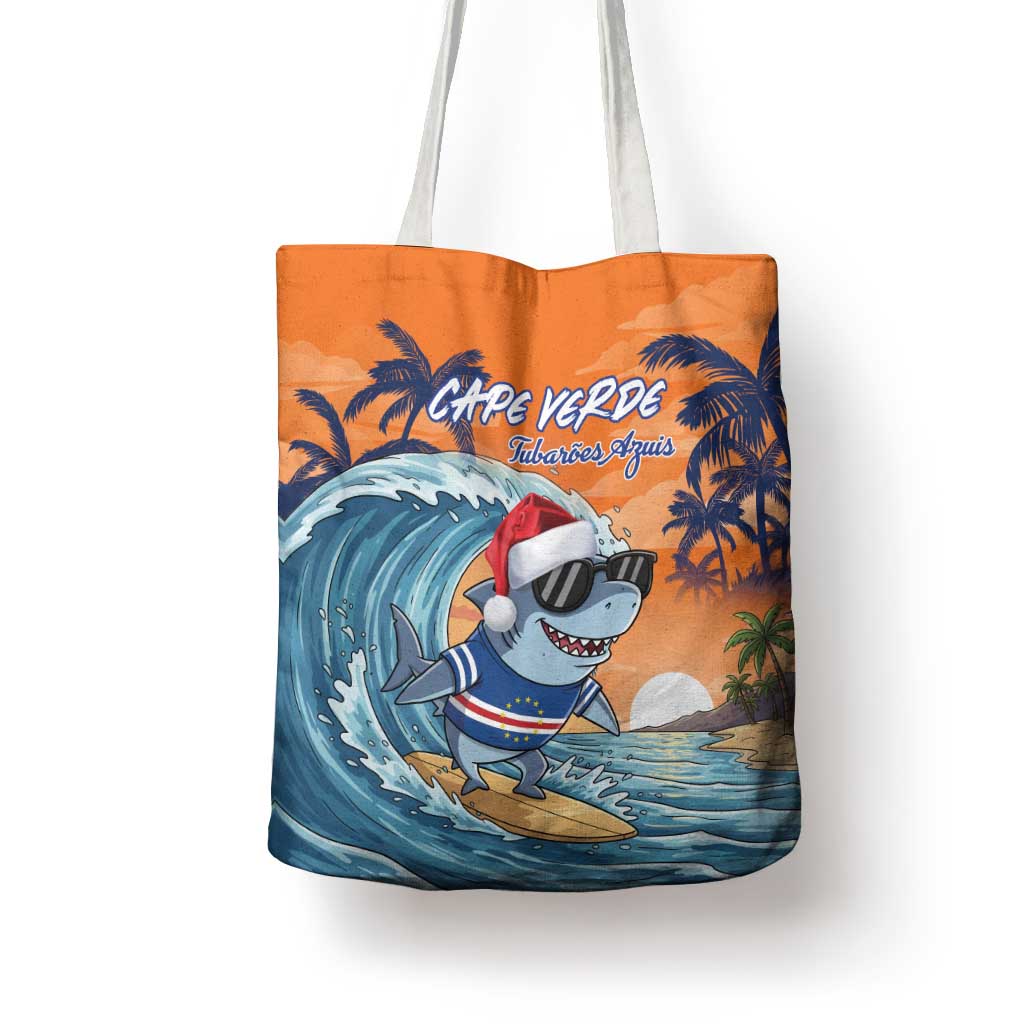Cape Verde Christmas Tote Bag Shark Surfing Holiday Beach Style - Wonder Print Shop