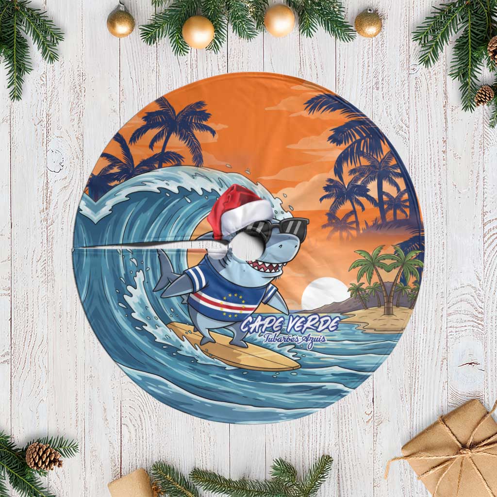 Cape Verde Christmas Tree Skirt Shark Surfing Holiday Beach Style - Wonder Print Shop