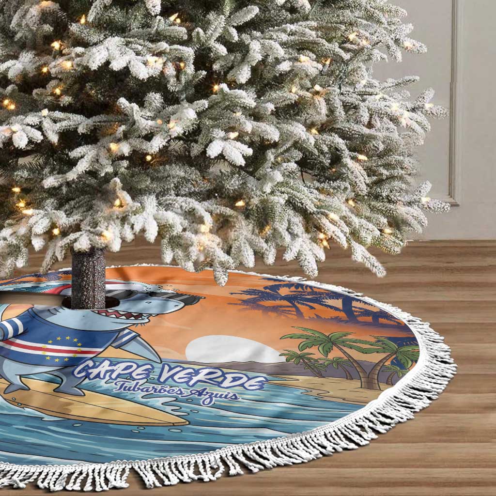 Cape Verde Christmas Tree Skirt Shark Surfing Holiday Beach Style - Wonder Print Shop