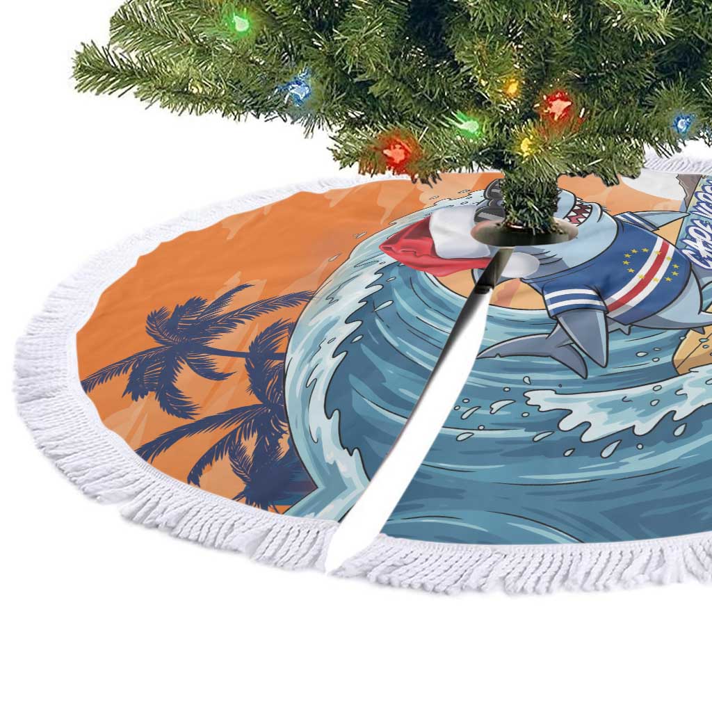 Cape Verde Christmas Tree Skirt Shark Surfing Holiday Beach Style - Wonder Print Shop