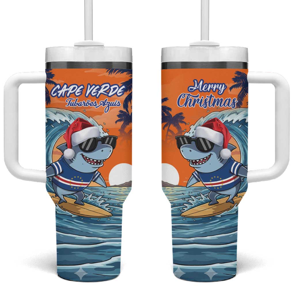 Cape Verde Christmas Tumbler With Handle Shark Surfing Holiday Beach Style - Wonder Print Shop