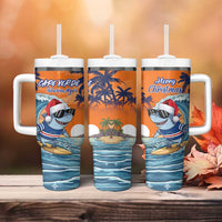 Cape Verde Christmas Tumbler With Handle Shark Surfing Holiday Beach Style - Wonder Print Shop