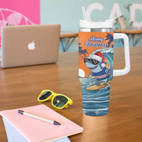 Cape Verde Christmas Tumbler With Handle Shark Surfing Holiday Beach Style - Wonder Print Shop