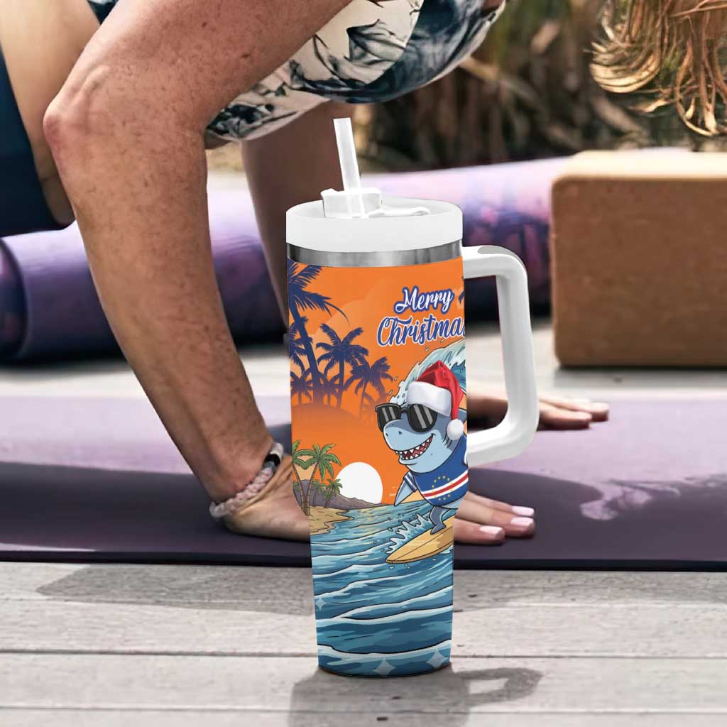 Cape Verde Christmas Tumbler With Handle Shark Surfing Holiday Beach Style - Wonder Print Shop
