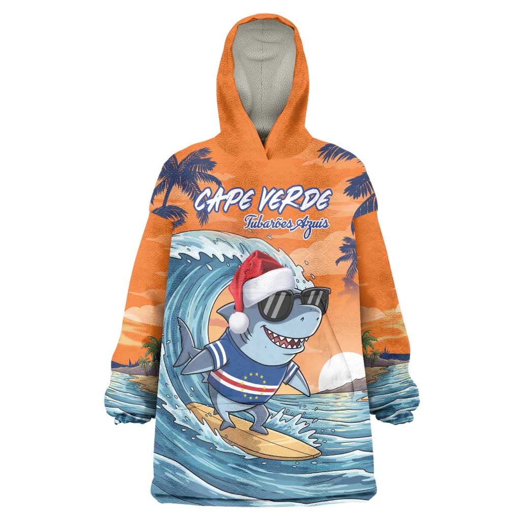 Cape Verde Christmas Wearable Blanket Hoodie Shark Surfing Holiday Beach Style - Wonder Print Shop