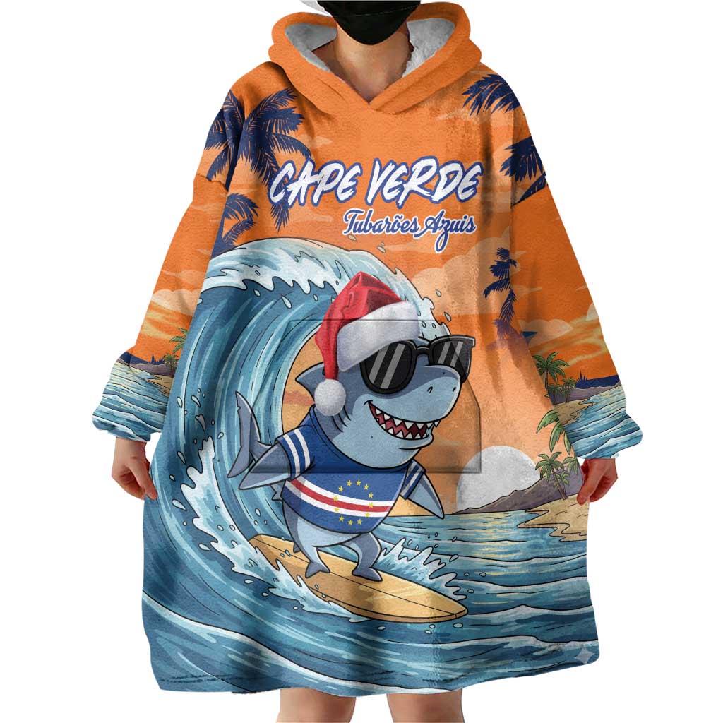 Cape Verde Christmas Wearable Blanket Hoodie Shark Surfing Holiday Beach Style - Wonder Print Shop