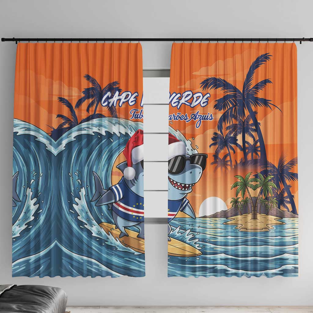 Cape Verde Christmas Window Curtain Shark Surfing Holiday Beach Style - Wonder Print Shop