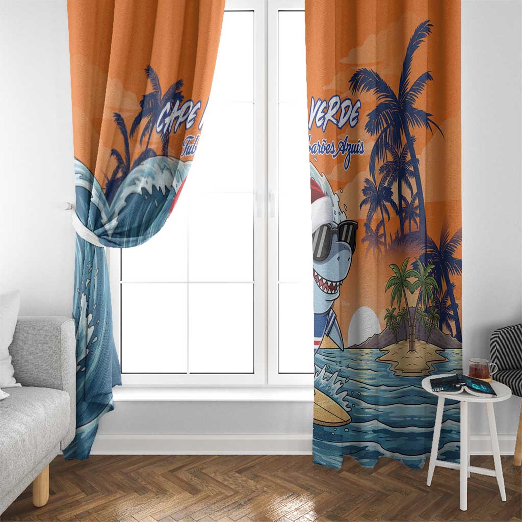Cape Verde Christmas Window Curtain Shark Surfing Holiday Beach Style - Wonder Print Shop