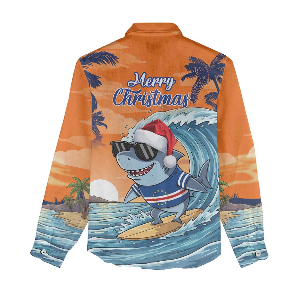 Cape Verde Christmas Women Casual Shirt Shark Surfing Holiday Beach Style - Wonder Print Shop