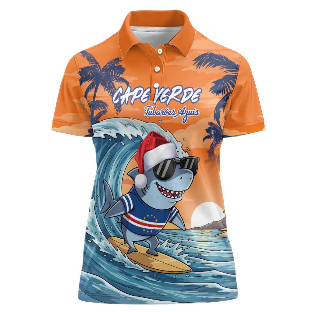 Cape Verde Christmas Women Polo Shirt Shark Surfing Holiday Beach Style - Wonder Print Shop