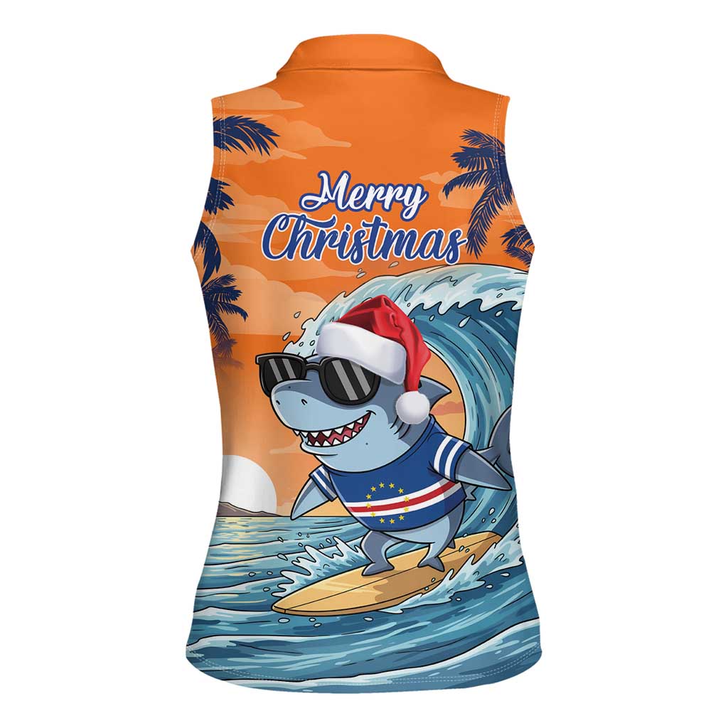 Cape Verde Christmas Women Sleeveless Polo Shirt Shark Surfing Holiday Beach Style - Wonder Print Shop