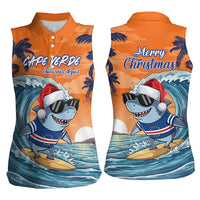Cape Verde Christmas Women Sleeveless Polo Shirt Shark Surfing Holiday Beach Style - Wonder Print Shop