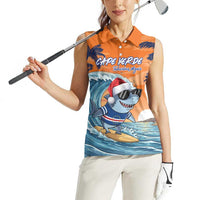 Cape Verde Christmas Women Sleeveless Polo Shirt Shark Surfing Holiday Beach Style - Wonder Print Shop