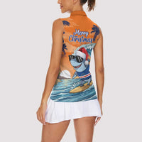 Cape Verde Christmas Women Sleeveless Polo Shirt Shark Surfing Holiday Beach Style - Wonder Print Shop