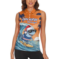 Cape Verde Christmas Women Sleeveless Polo Shirt Shark Surfing Holiday Beach Style - Wonder Print Shop
