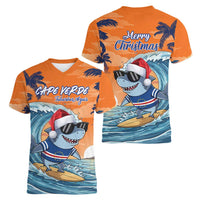 Cape Verde Christmas Women V-Neck T-Shirt Shark Surfing Holiday Beach Style - Wonder Print Shop