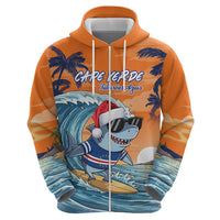 Cape Verde Christmas Zip Hoodie Shark Surfing Holiday Beach Style - Wonder Print Shop