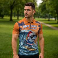Cape Verde Christmas Zipper Polo Shirt Shark Surfing Holiday Beach Style - Wonder Print Shop