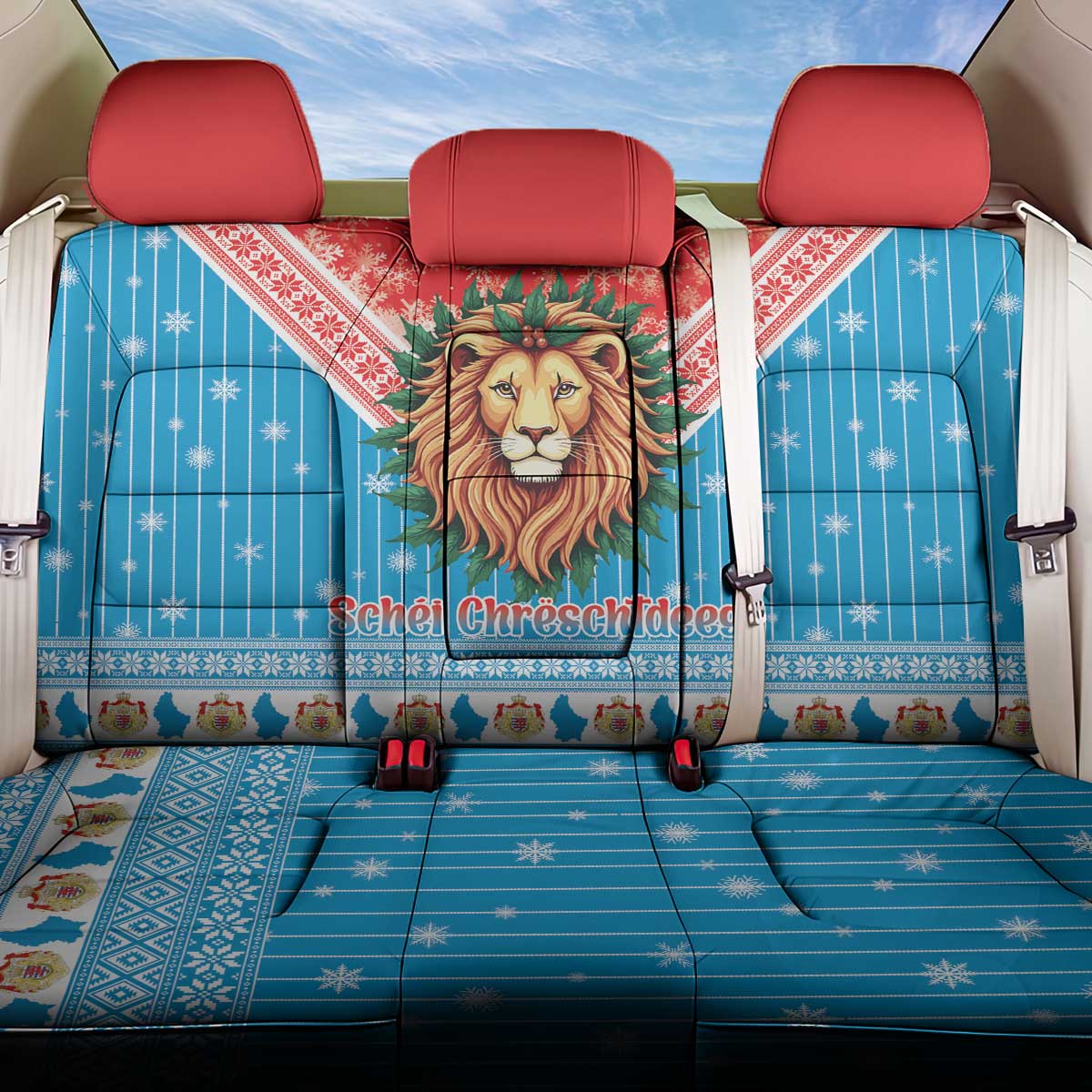 Luxembourg Christmas Back Car Seat Cover Schei Chreschtdeeg Xmas Pattern - Wonder Print Shop
