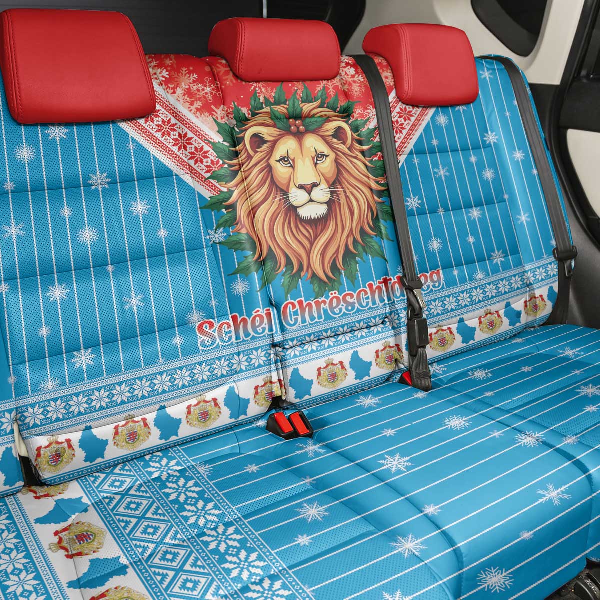 Luxembourg Christmas Back Car Seat Cover Schei Chreschtdeeg Xmas Pattern - Wonder Print Shop