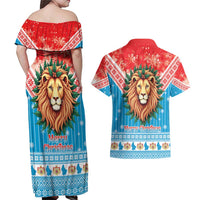 Luxembourg Christmas Couples Matching Off Shoulder Maxi Dress and Hawaiian Shirt Schei Chreschtdeeg Xmas Pattern - Wonder Print Shop
