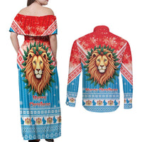 Luxembourg Christmas Couples Matching Off Shoulder Maxi Dress and Long Sleeve Button Shirt Schei Chreschtdeeg Xmas Pattern - Wonder Print Shop