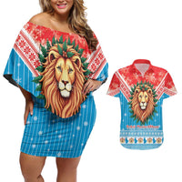 Luxembourg Christmas Couples Matching Off Shoulder Short Dress and Hawaiian Shirt Schei Chreschtdeeg Xmas Pattern - Wonder Print Shop