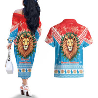 Luxembourg Christmas Couples Matching Off The Shoulder Long Sleeve Dress and Hawaiian Shirt Schei Chreschtdeeg Xmas Pattern - Wonder Print Shop