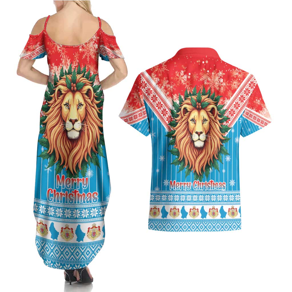 Luxembourg Christmas Couples Matching Summer Maxi Dress and Hawaiian Shirt Schei Chreschtdeeg Xmas Pattern - Wonder Print Shop