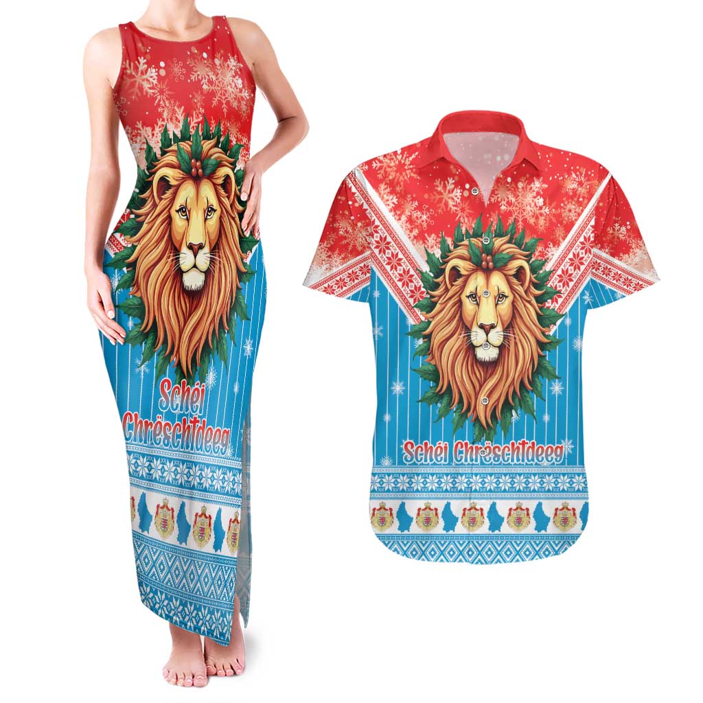 Luxembourg Christmas Couples Matching Tank Maxi Dress and Hawaiian Shirt Schei Chreschtdeeg Xmas Pattern - Wonder Print Shop