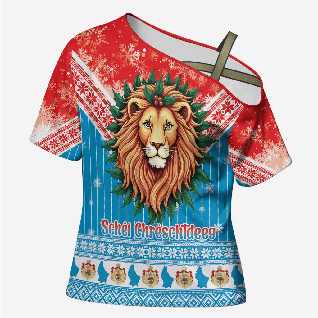 Luxembourg Christmas Cross Shoulder Shirt Schei Chreschtdeeg Xmas Pattern - Wonder Print Shop