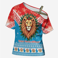 Luxembourg Christmas Cross Shoulder Shirt Schei Chreschtdeeg Xmas Pattern - Wonder Print Shop