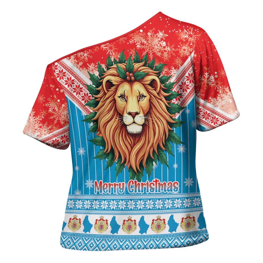 Luxembourg Christmas Cross Shoulder Shirt Schei Chreschtdeeg Xmas Pattern - Wonder Print Shop