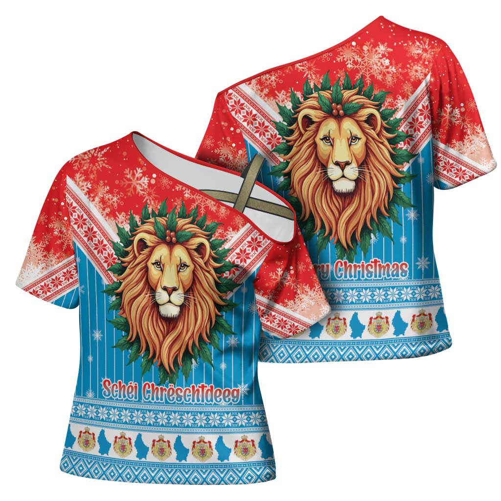 Luxembourg Christmas Cross Shoulder Shirt Schei Chreschtdeeg Xmas Pattern - Wonder Print Shop