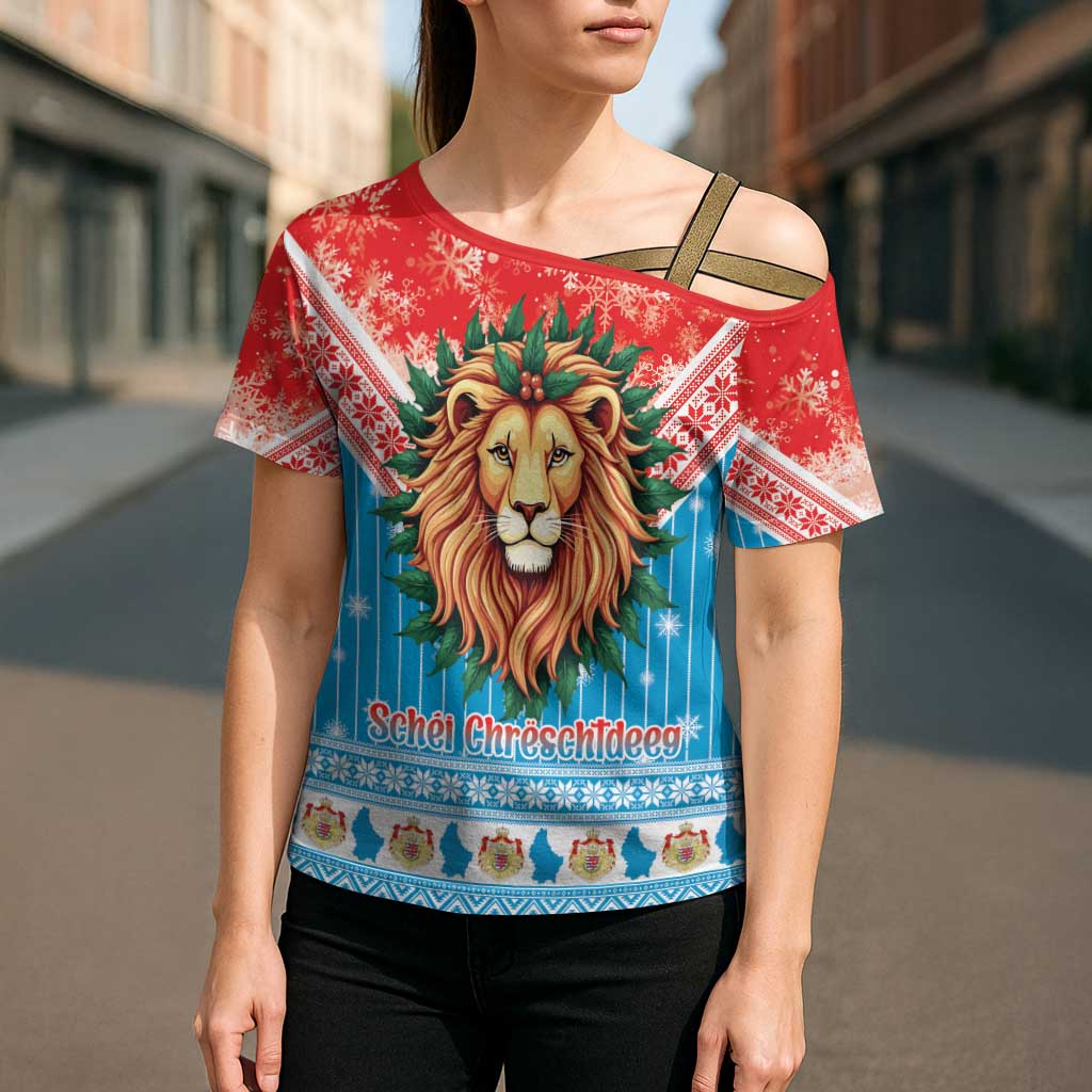 Luxembourg Christmas Cross Shoulder Shirt Schei Chreschtdeeg Xmas Pattern - Wonder Print Shop